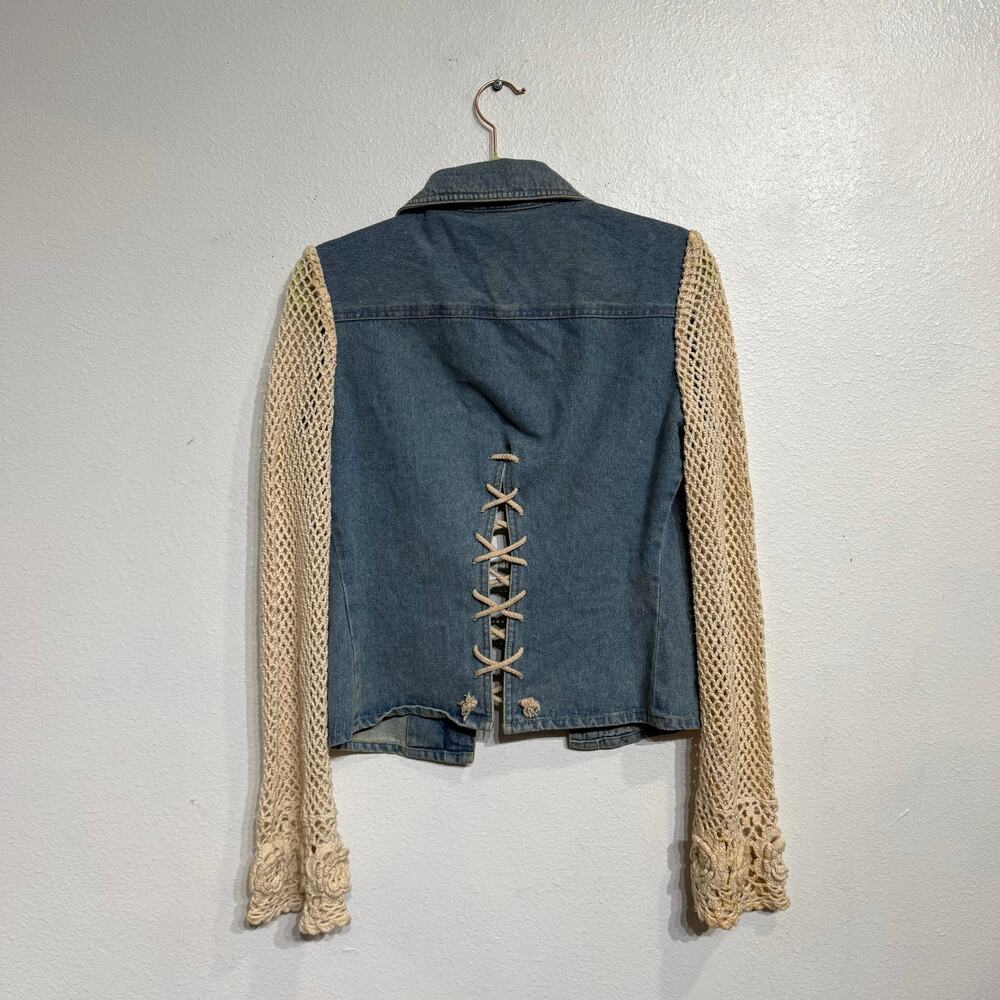 Cama Sol Denim Crochet Sleeve Vintage Jacket Sz S - Picture 8 of 11